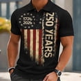 thumbnail image 4 of 250 Anniversary USA Polo Shirt, Fourth Of July Shirt Graphic Tee Crewneck Pullover Tops Black Size S, 4 of 4