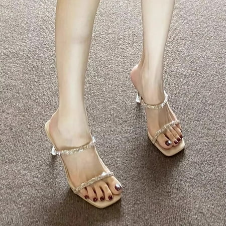 

High-heeled Sandals Women‘s Stiletto Heel Rhinestone Band Black New Summer Elegant Socialite High Heels