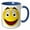 Blue/White, variant on 3drose, Smiling Face 3 a Yellow and Black Happy Face with a Big Smile and Eyebrows, 11oz Two-tone Yellow Mug
