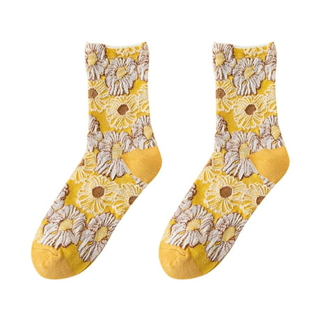 

Women Autumn Winter Sunflower Jacquard Socks Cotton Warm Mid Tube Socks Women Thick Socks Calcetines Meias