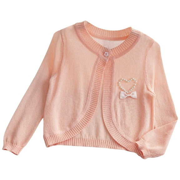 Mikilon Knitted Sweaters for Girls Size 3-8 Years Solid Color Long Sleeve Shirts Comfortable Versatile Cutout Button-Up Clothes Can Be Worn with Skirts