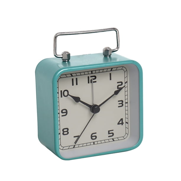 Reloj despertador pequeño cuadrado de metal, reloj silencioso de escritorio for cama de estudiante, reloj de mesa de cuarzo luminoso for dormir