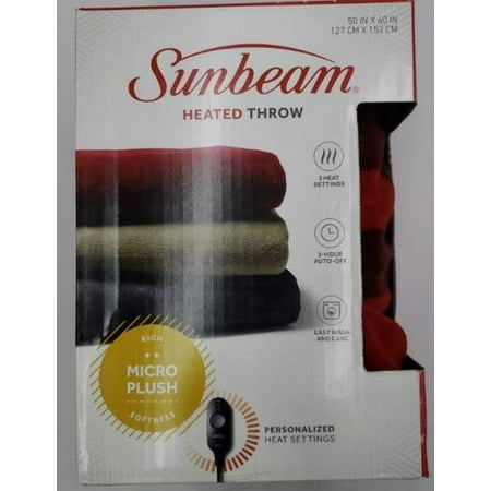 Sunbeam Microplush Comfy Toes Electric Heated Throw Blanket Foot Pocket Buffalo
