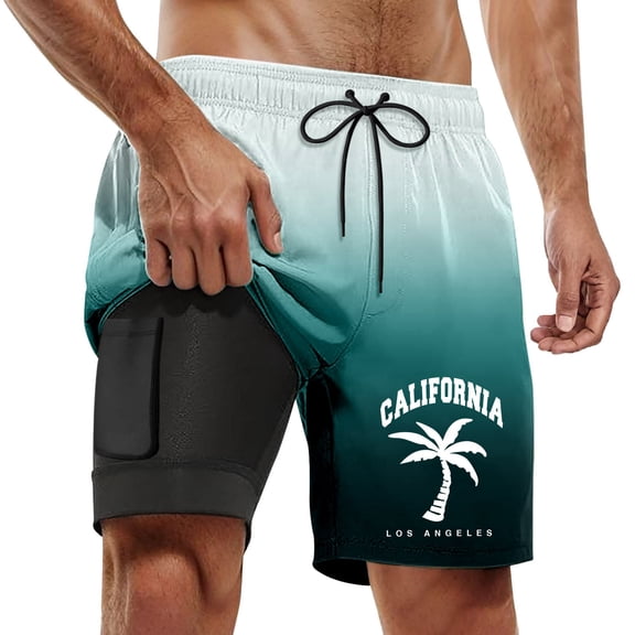 Kcolen Swim Trunks Men 7 Inch Inseam Elastic Waist Stretch 2 In 1 Beach Swimming Shorts Comfy Swimsuit Men Soft Compression Liner Beach Summer Swimming Shorts for Men