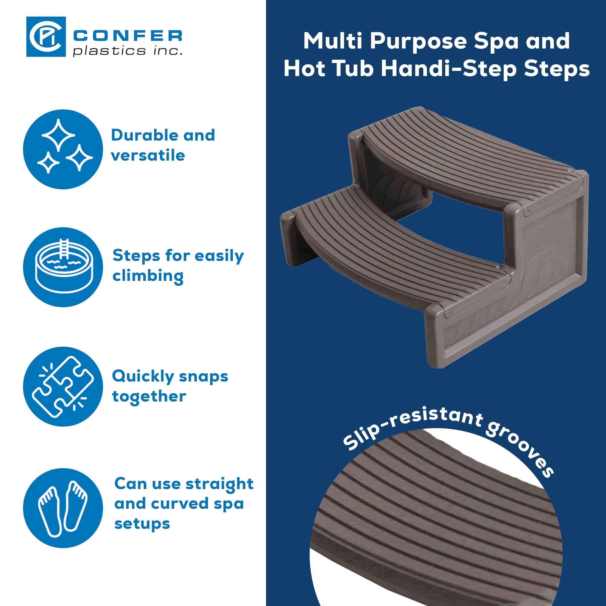 Confer Plastics Handi-Step Hot Tub Stairs for Spas, Deep Grey