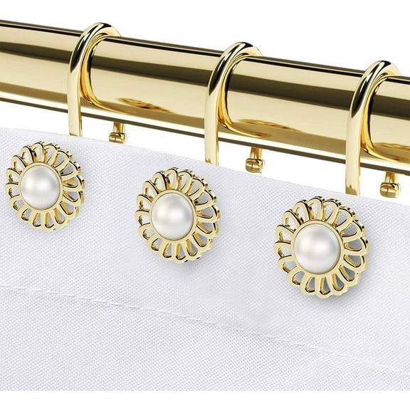 Gold Shower Curtain Hooks Rings, Decorative Shower Curtain Hangers, Heavy Duty Metal Shower Rings, Sunflower Shower Hooks for Shower Curtain Rod and Liner, Bathroom Curtain Hooks, Luxury Gold,