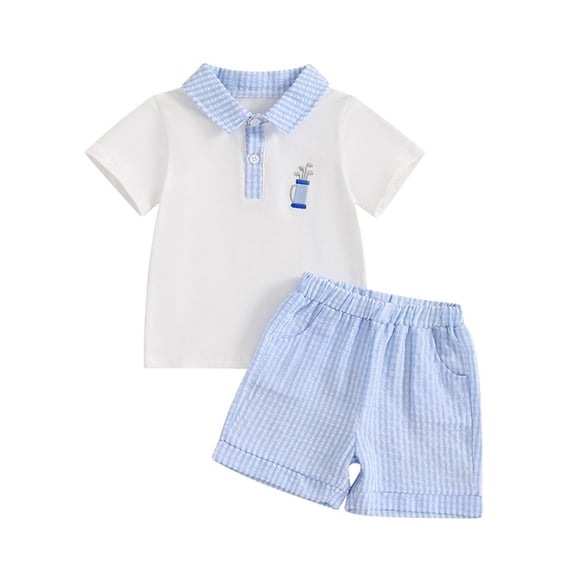 lnmuld Toddler Boys Summer 2 Piece Outfit Short Sleeve Embroidered Shirt & Comfortable Shorts Casual Playwear Size:18-24 Months