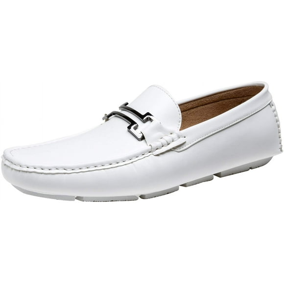 Jousen Men's Loafers Casual Slip On Driving Shoes Metal Buckle Boat Loafer (AMY801 White 11.5)