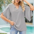 thumbnail image 4 of Blusa Holgada de con Cuello en V y Mangas 3/4 con Volantes para Mujer, Color Gris, Talla S, 4 of 6