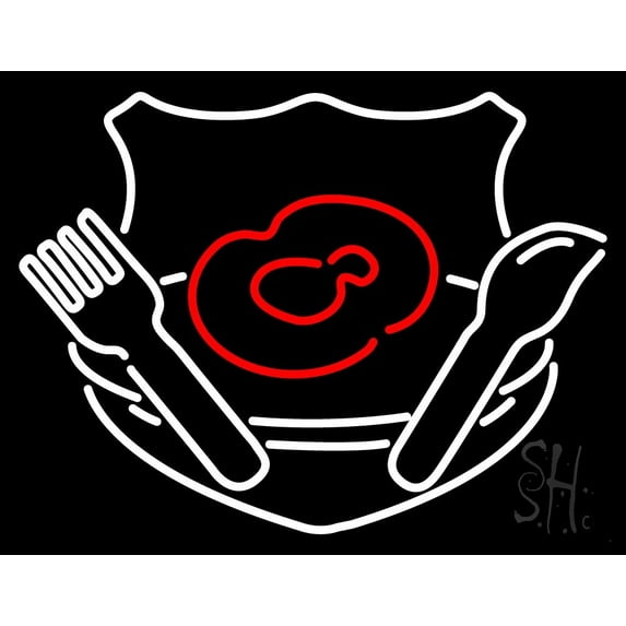 Meat With Spoon and Fork Steakhouse LED Neon Sign 24 x 31 - inches, Black Square Cut Acrylic Backing, with Dimmer - Bright and Premium built indoor LED Neon Sign for restaurant decor.