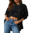 thumbnail image 2 of Chaqueta Vaquera de Mujer Oversize Estilo Boyfriend con Botones, Larga y Abertura Lateral. Chaqueta Vaquera Zimbaplatinum. Negro S, 2 of 9