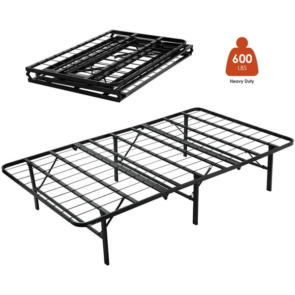 Foldable Twin Size Bed Frame, 14" Metal Platform Bed Mattress Foundation with Steel Slats Support Hold up to 600lbs, Tool-Free Assembly