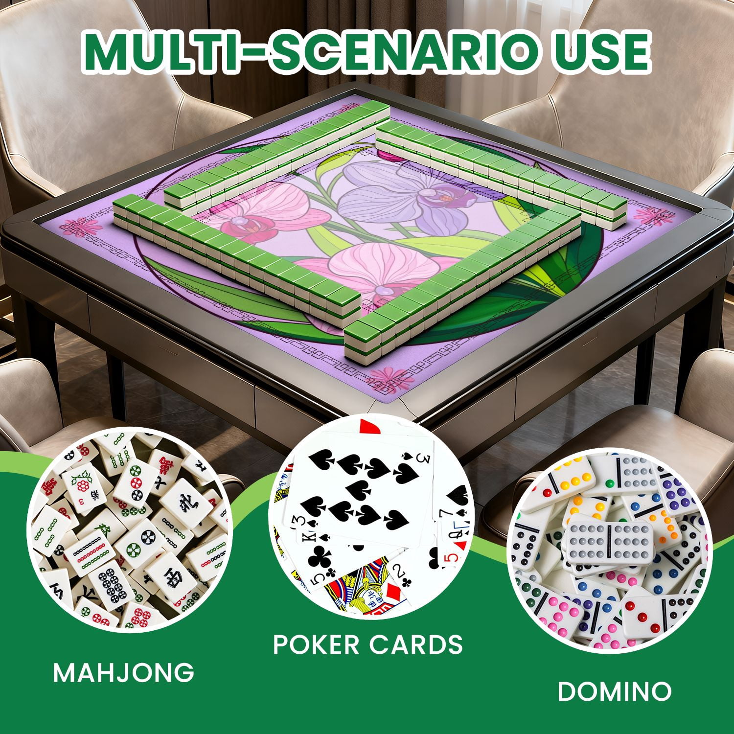 Mahjong Mat 31.5" x 31.5" Vibrant Orchids Pink Purple Greenery Non-Slip Noise Reduction American Mahjong Tiles Table Cover for Dominoes Poker Card Board Games Gift