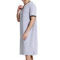 thumbnail image 4 of Men Long Sleeping Shirt Loose Solid Collar Chest Pockets Breathable Pullover, 4 of 6
