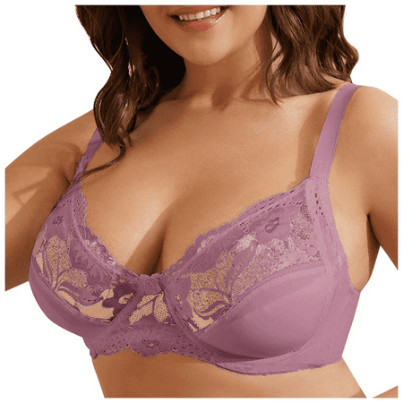 Fulorrnie Bras for Women Plus Size Wirefree Full Coverage Lift Front Closure Figure Balconette Comfort Bra Purple M