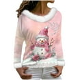 thumbnail image 3 of Hvot&aat Merry Christmas Sweaters for Women Faux Fur Trim V Neck Sweatshirts Xmas Graphic Long Sleeve Holiday Pullover, 3 of 7