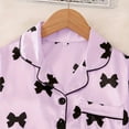 thumbnail image 4 of OGLCCG Girls Silk Satin Pajama Set Short Sleeve Button Down Sleepwear and Shorts Cute Bow Prinetd Sleepwear Pjs Sets for Kids 8-12 Years, 4 of 6