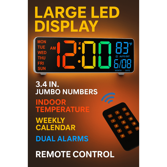 Maxstar Digital Clocks Large Numbers with Date and Day - 16 Inch Battery Operated Wall Clock, Easy to Read Display for School, Office, Home Kitchen