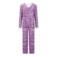 thumbnail image 4 of ITSAME 2-Piece Pajama Sets for Womens, Floral V Neck Long Sleeve Tops Elastic Waist Pants Casual Home Clothes Purple M, 4 of 5