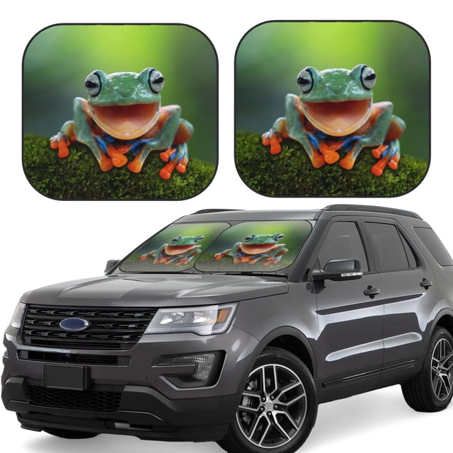 Balery Tree Frog Parasol para parabrisas de coche de 2 piezas | Parasol plegable para parabrisas delantero de coche para la mayoría de sedanes-Large