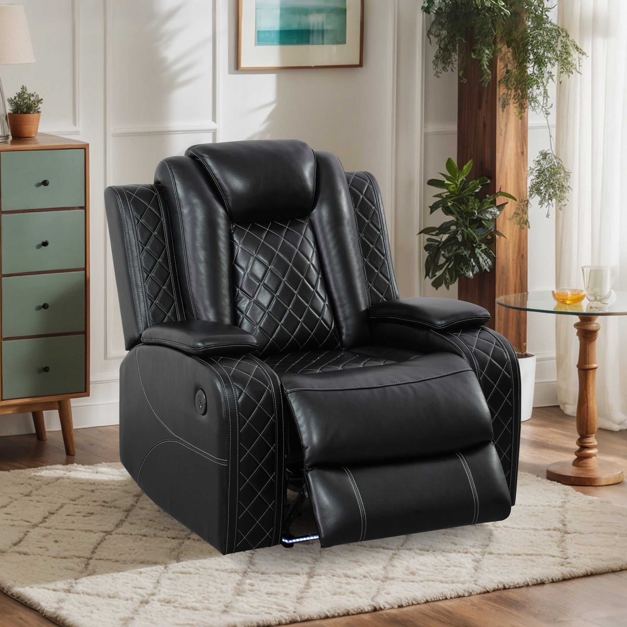 Gewnee Power Reclining Multifunctional Chair, Air Leather, Adjustable Reclining Angle, for Living Room, Black