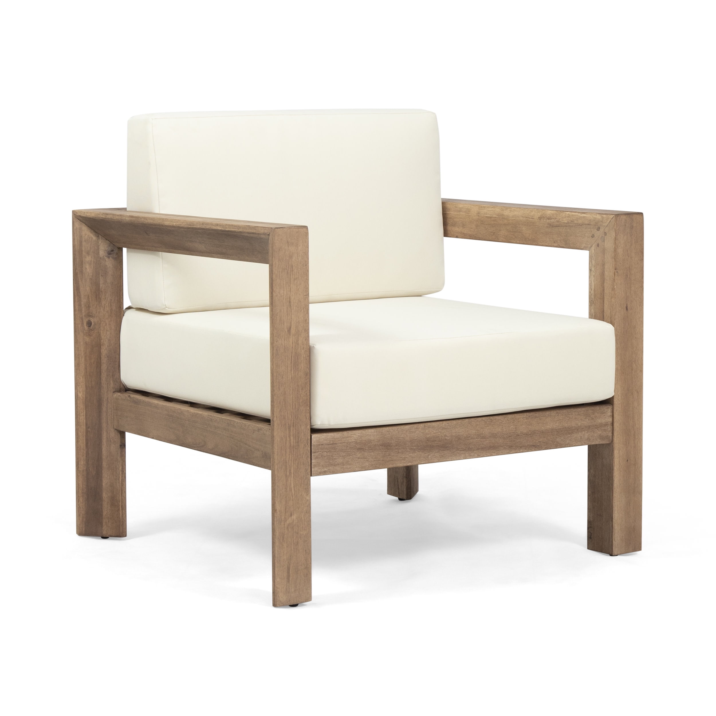 Davion Acacia Wood Outdoor Club Chair, Brown Wash, Beige