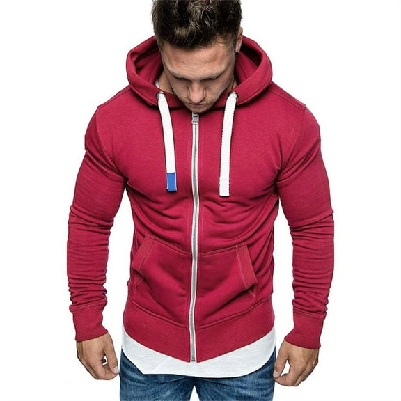 Babysbule Women's Tops, Jackets& Coat Fashion Mens Pure Color Zipper Pullover Long Sleeve Hooded Sweatshirt Tops Blouse