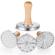 Cookie Stamps Set of 3, Metal Cookie Press Cutters with Wooden Handles, 3.1” Biscuit Pressing Molds, Zinc Alloy Cookie Embossers, Decorating Supplies for Cake, Pastry, DIY Baking