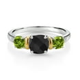 thumbnail image 2 of Gem Stone King 1.60 Ct Cushion Checkerboard Black Onyx Green Peridot 925 Silver and 10K Yellow Gold Diamond 3-Stone Women Ring (Size 9), 2 of 3
