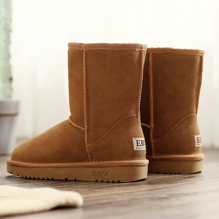 

Snow boots Women s medium tube cowhide warm and anti-skid fur with velvet thickened bread shoes and cotton shoes