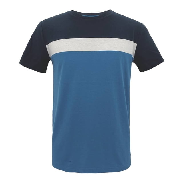 Playera George Talla G Manga Corta con 3 Bloques Azul Marino Blanco y Azul Teal