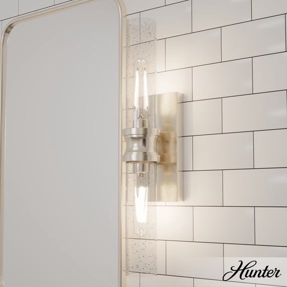 Hunter - Lenlock 2-light Brushed Nickel, Medium Size Vanity Light, Dimmable, Modern Style, for Bedrooms, Dining, Living Rooms - 19925