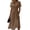 Brown, variant on Women's Fashion Solid V-Neck Short Sleeve Dress, Elegant Ruched Waist Flare Midi Dress, Chic Pull-on Big Swing A-Line Sundress with Defined Waistline