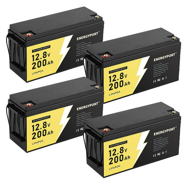 4 pack 12V 200Ah Lithium LiFePO4 Deep Cycle Battery, Low Temp Cut Off, with 2560Wh Energy Max. Built-in 200A BMS for RV, Solar, Home Energy Storage, Marine Trolling Motor, Boat, Golf Carts