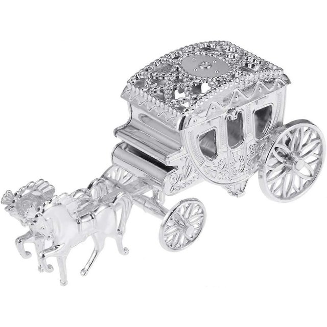 Caja de regalo de plástico con forma de carruaje para dulces, ideal para bodas, fiestas y recuerdos (plateada)