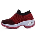 thumbnail image 5 of Women's Platform Wedge Slip On Sneakers Breathable Non Slip Running Shoes Lightweight Knit Orthopedic Shoes Red Size 6.5, 5 of 8