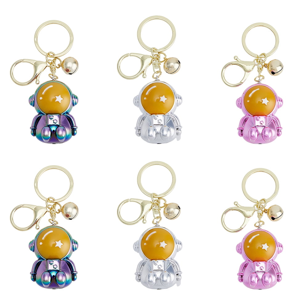 6Pcs 3 Colors Cute Astronaut Key Ring Acrylic Spaceman Keychain With Sonance Bell Keyring Suitable For Key Loss Prevention Bag Ornament Key