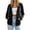 Black, variant on Womens Solid Color Ribbed Hooded Cardigan Long Sleeve Drawstring Button Down Sweater Winter Casual Loose Coats with Pockets