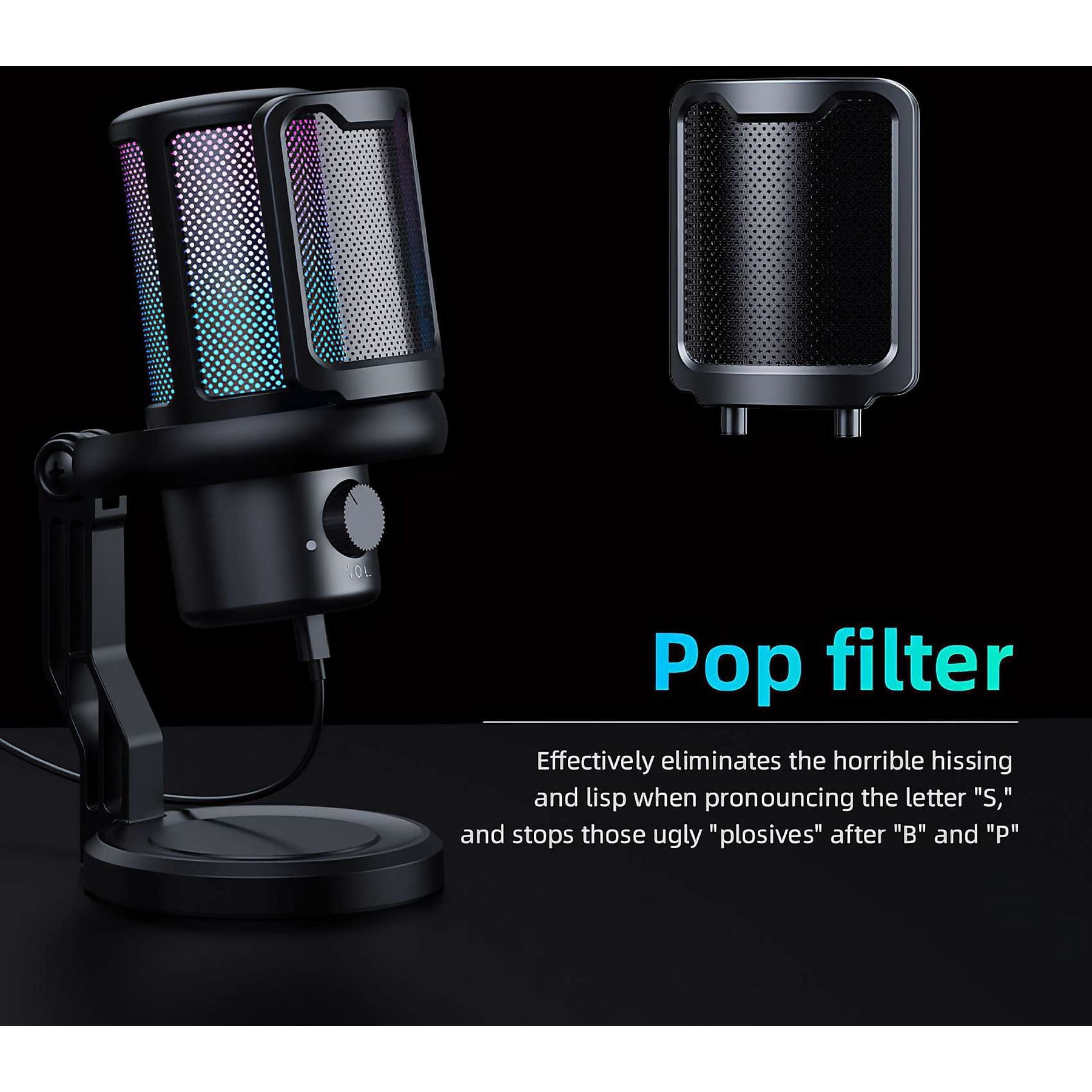USB Gaming Microphone for PC with RGB, Noise Cancellation, Condenser Mic, Boom Arm, Pop Filter, Shock Mount – Ideal for Streaming, Podcast, Recording on Laptop, Mac, Twitch, YouTube
