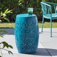 thumbnail image 3 of Tcbosik Outdoor Metal Side Table, 12" Round End Table, Barrel Shape Accent Table for Living Room, Patio, Deck, Porch, No Assembly Required, Blue, 3 of 7