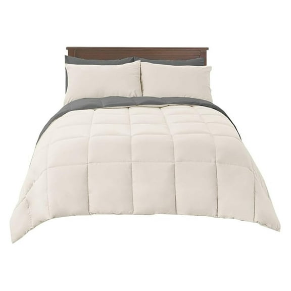 Reversible Down Comforter, Medium Warmth (49-Ounces of Fill) Oversized King Blanket, Charcoal-Cream