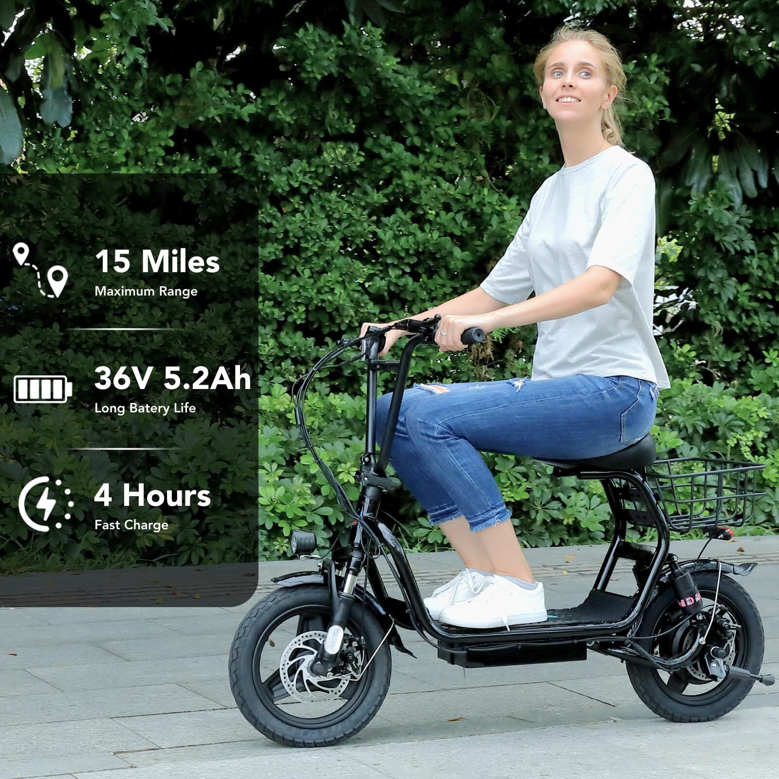 Caroma Folding 20 mph Adults Electric Scooter with Seat, Alloy Steel Black, 65 lbs