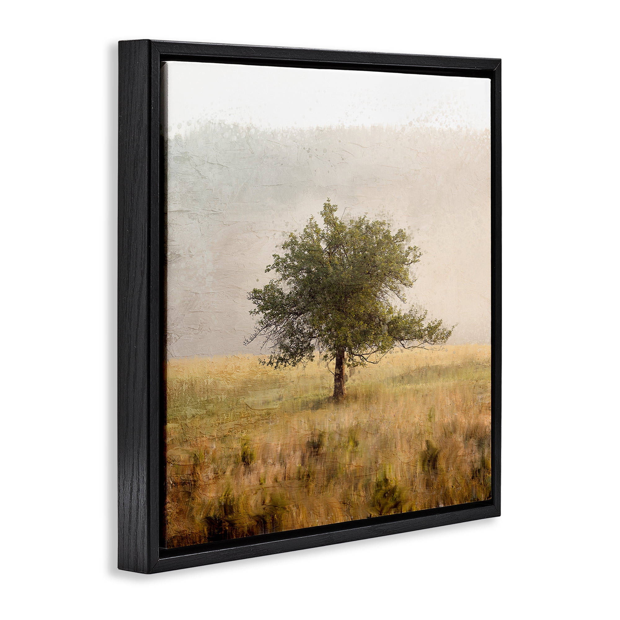 Stupell Industries Tree Alone in Golden Field Black Framed Floater Canvas Wall Art, design by Anne Bailey
