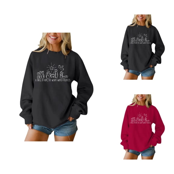 Christian Christmas Sweatshirts for Women A Thrill Of Hope The Weary World Rejoices Sweatshirt Pullover Top