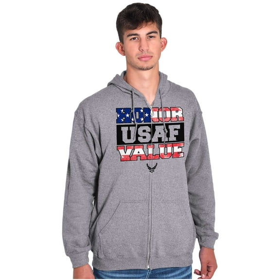 US Air Force Honor Value USA Flag Zip Up Hoodie Men's Women's Brisco Brands S