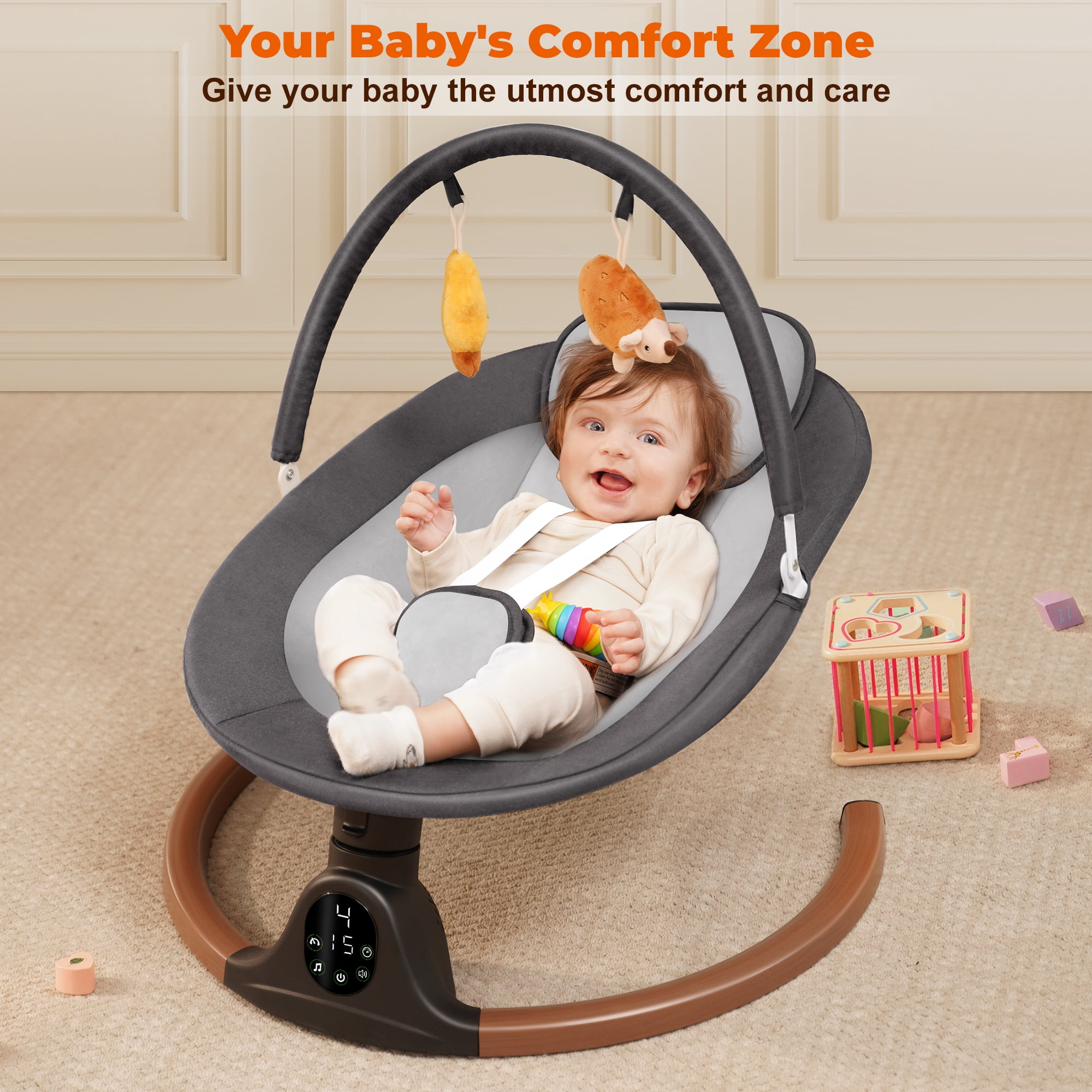 Babyeap Baby Swing for Infants, Electric Swing with 5 Swing Speeds and 10 Lullabies, Gray