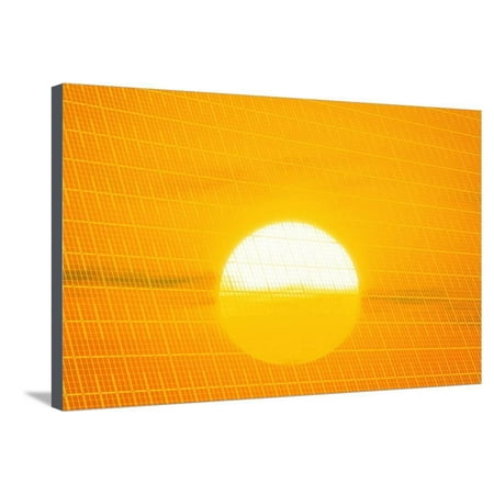 Sunset Reflection on Solar Panel, Artwork Stretched Canvas Print Wall Art By Detlev Van
