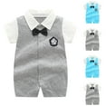 thumbnail image 4 of ZACPNCV Infant Newborn Baby Boys Gentleman Suit Bowtie Romper Color Block Short Sleeve Outfids Jumpsuit Clothes Baby Bodysuits Blue 18-24 Months, 4 of 4