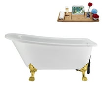 58" Streamline N4860GLD-BL Soaking Clawfoot Tub and Tray With External Drain in Matte Black and Polished Gold Clawfeet