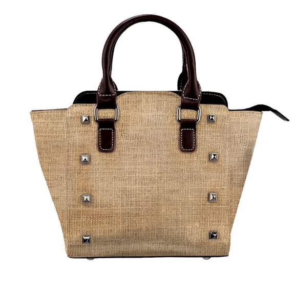 Textile Burlap Horizontal Background With Natural Texture Rivet Fashion One-Shoulder Women's Handbag Tote Bag